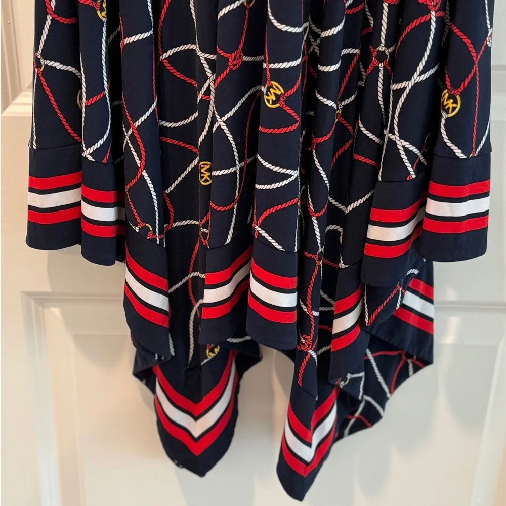 Michael Michael Kors Rope Print Handkerchief Hem Sleeveless Dress Navy Red XSP